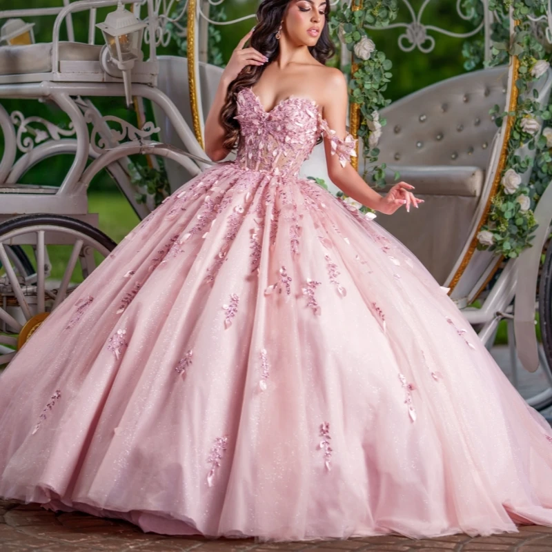 Pink Shiny Quinceanera Dresses Ball Gown Off The Shoulder Applique Lace Beading Crystal Tull Corset Sweet 16 Dress Vestidos 15
Pink Shiny Quinceanera Dresses Ball Gown Off The Shoulder Applique Lace Beading Crystal Tull Corset Sweet 16 Dress Vestidos 15
