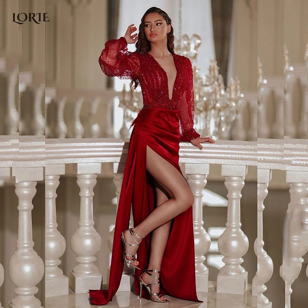 LORIE Glitter Red Formal Evening Dresses Deep V-Neck Dubai Cap Sleeves Celebrity Gowns Sequins Mermaid Side Slit Party Dress
LORIE Glitter Red Formal Evening Dresses Deep V-Neck Dubai Cap Sleeves Celebrity Gowns Sequins Mermaid Side Slit Party Dress