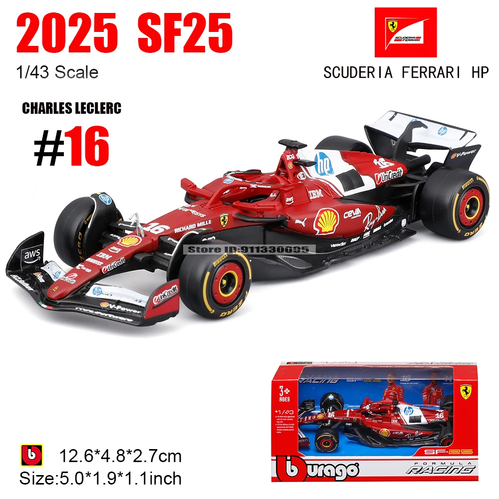Bburago 1:43 2025 F1 Scuderia Ferrari HP SF25 # 16 Чарльз Леклерк # 44. Модель автомобиля Lewis Hamilton, коллекция игрушек из сплава
Bburago 1:43 2025 F1 Scuderia Ferrari HP SF25 # 16 Чарльз Леклерк # 44. Модель автомобиля Lewis Hamilton, коллекция игрушек из сплава