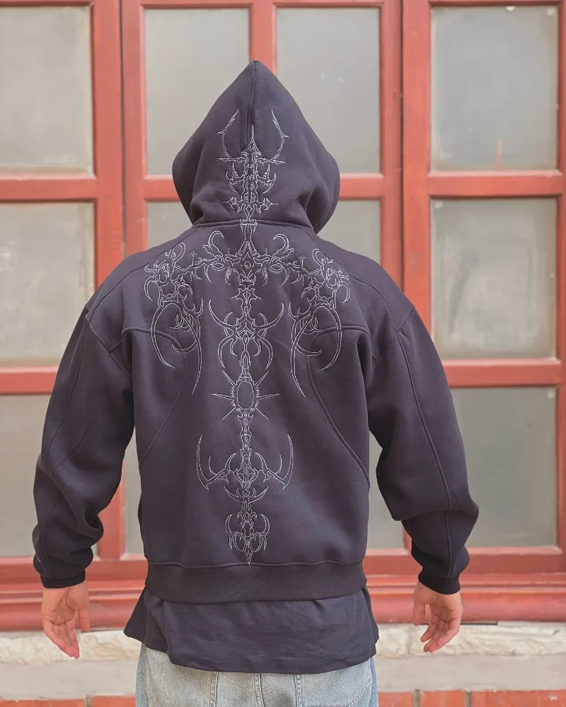 Fashion trend personality style jacket Double hood design Zipper hoodie for men Y2k loose casual anime embroidered sweatshirt
Fashion trend personality style jacket Double hood design Zipper hoodie for men Y2k loose casual anime embroidered sweatshirt