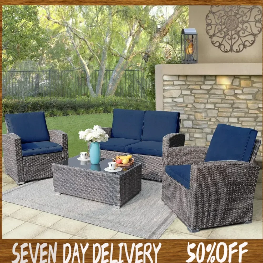 Garden Furniture Sets4 Piece, PE Rattan Wicker Sectional Patio Sofa Set with Tempered Glass Coffee Table for Family Gatherings
Garden Furniture Sets4 Piece, PE Rattan Wicker Sectional Patio Sofa Set with Tempered Glass Coffee Table for Family Gatherings