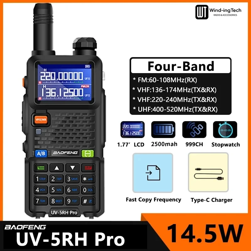 Baofeng UV-5RH pro walkie talkie UV 5rh 2500mAh USB Type-C charger four-band 14.5W high power 999ch DTMF uv5r ham two way radios
Baofeng UV-5RH pro walkie talkie UV 5rh 2500mAh USB Type-C charger four-band 14.5W high power 999ch DTMF uv5r ham two way radios