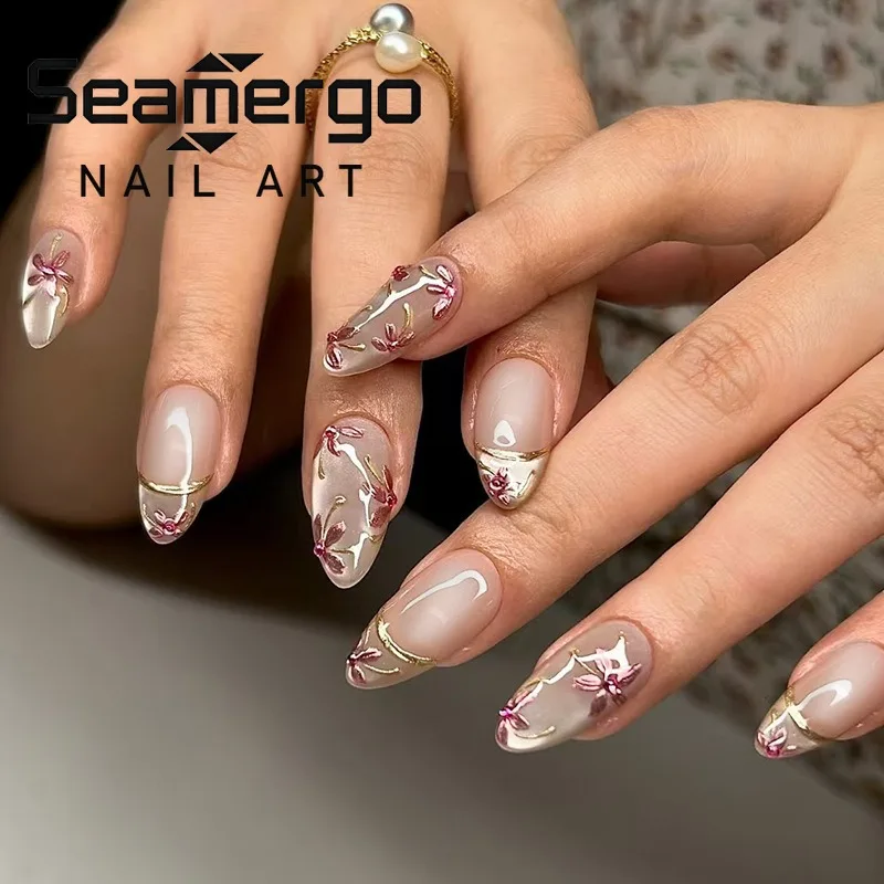 24PCS Simple Nude Cat Eye Wearable Fake Nail Tips Sweet Flowers Golden French Press on False Nails Ins Almond Acrylic Nails Art
24PCS Simple Nude Cat Eye Wearable Fake Nail Tips Sweet Flowers Golden French Press on False Nails Ins Almond Acrylic Nails Art