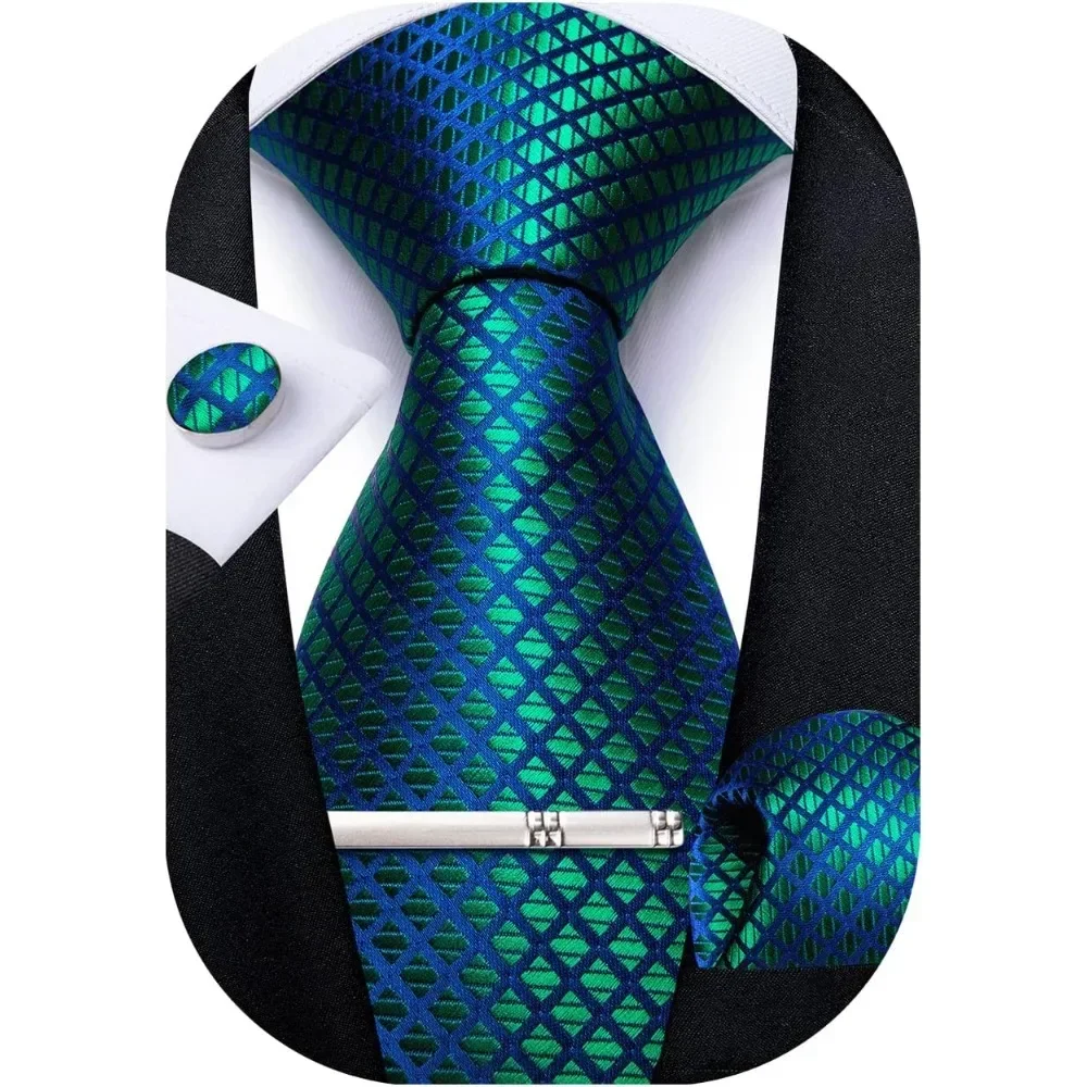 Plaid Ties for Men Silk Checkered Necktie and Pocket Square Cufflinks Tie Clip Set with Gift Box for Wedding Business 
Plaid Ties for Men Silk Checkered Necktie and Pocket Square Cufflinks Tie Clip Set with Gift Box for Wedding Business