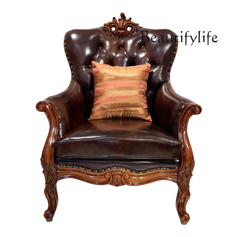 European leather solid wood household single carved sofa chair soft bag armrest table chair combination book chair
European leather solid wood household single carved sofa chair soft bag armrest table chair combination book chair