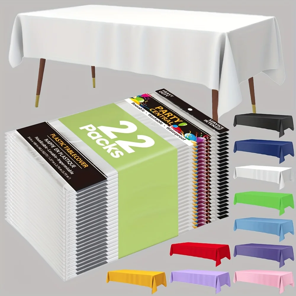 22 Pack Heavy-Duty Plastic Tablecloths - Extra Large 54"x108" Leakproof Rectangular Table Covers with Rounded Corners, Large
22 Pack Heavy-Duty Plastic Tablecloths - Extra Large 54"x108" Leakproof Rectangular Table Covers with Rounded Corners, Large
