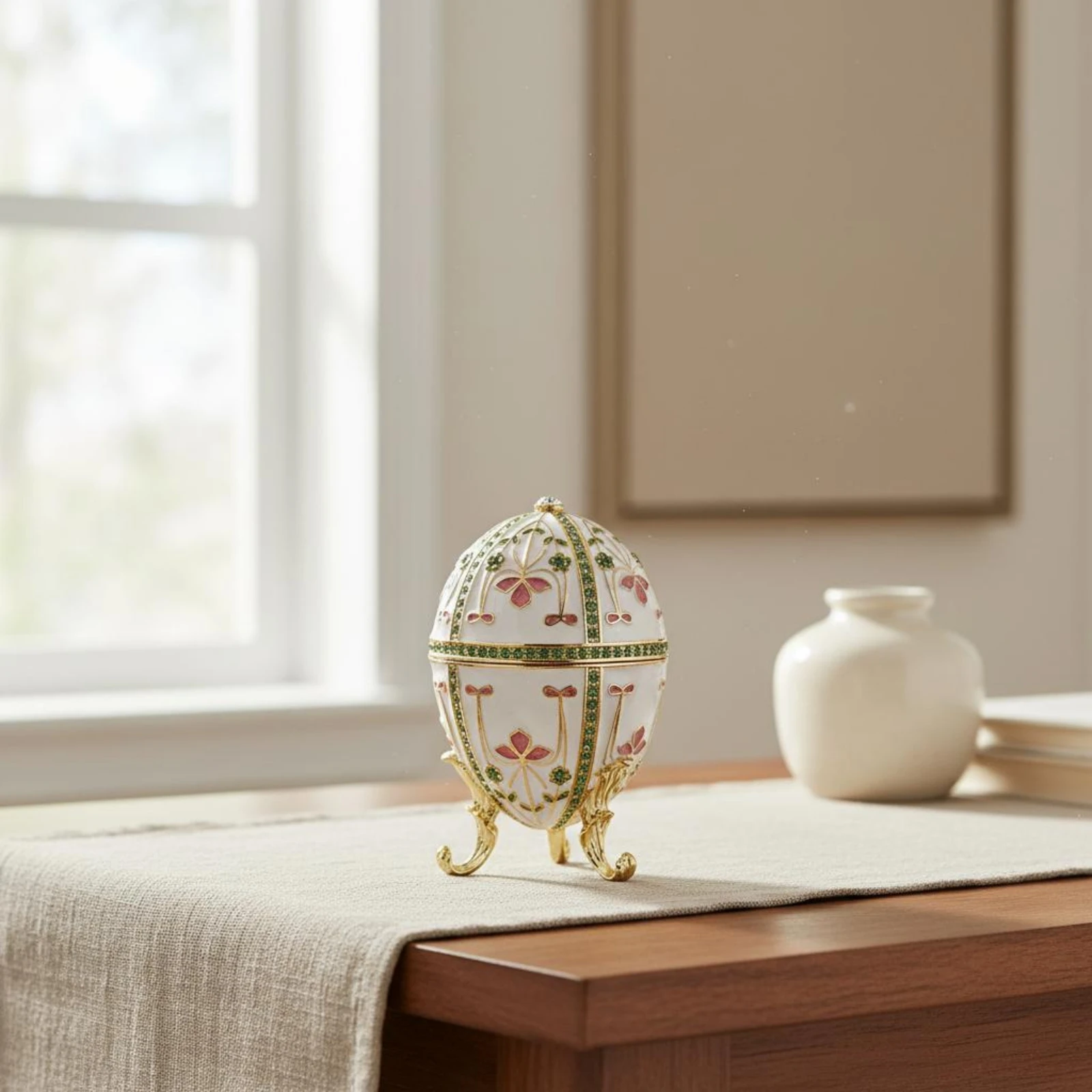 Hinged Egg-Shaped Jewelry Box Vintage Design Ornate Egg-Shaped Box Home Decor Ornate Design Collectible for Vanity Table
Hinged Egg-Shaped Jewelry Box Vintage Design Ornate Egg-Shaped Box Home Decor Ornate Design Collectible for Vanity Table
