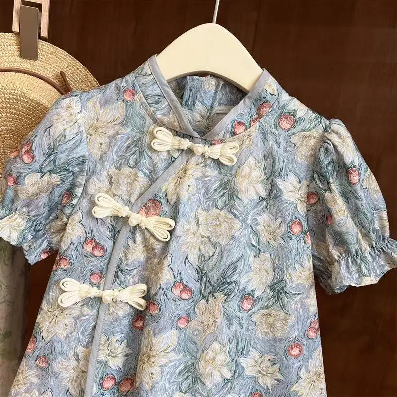 Girls' Summer Short sleeved Cheongsam New Chinese Style Children's Floral Skirt Retro Dress for Baby Girls
Girls' Summer Short sleeved Cheongsam New Chinese Style Children's Floral Skirt Retro Dress for Baby Girls
