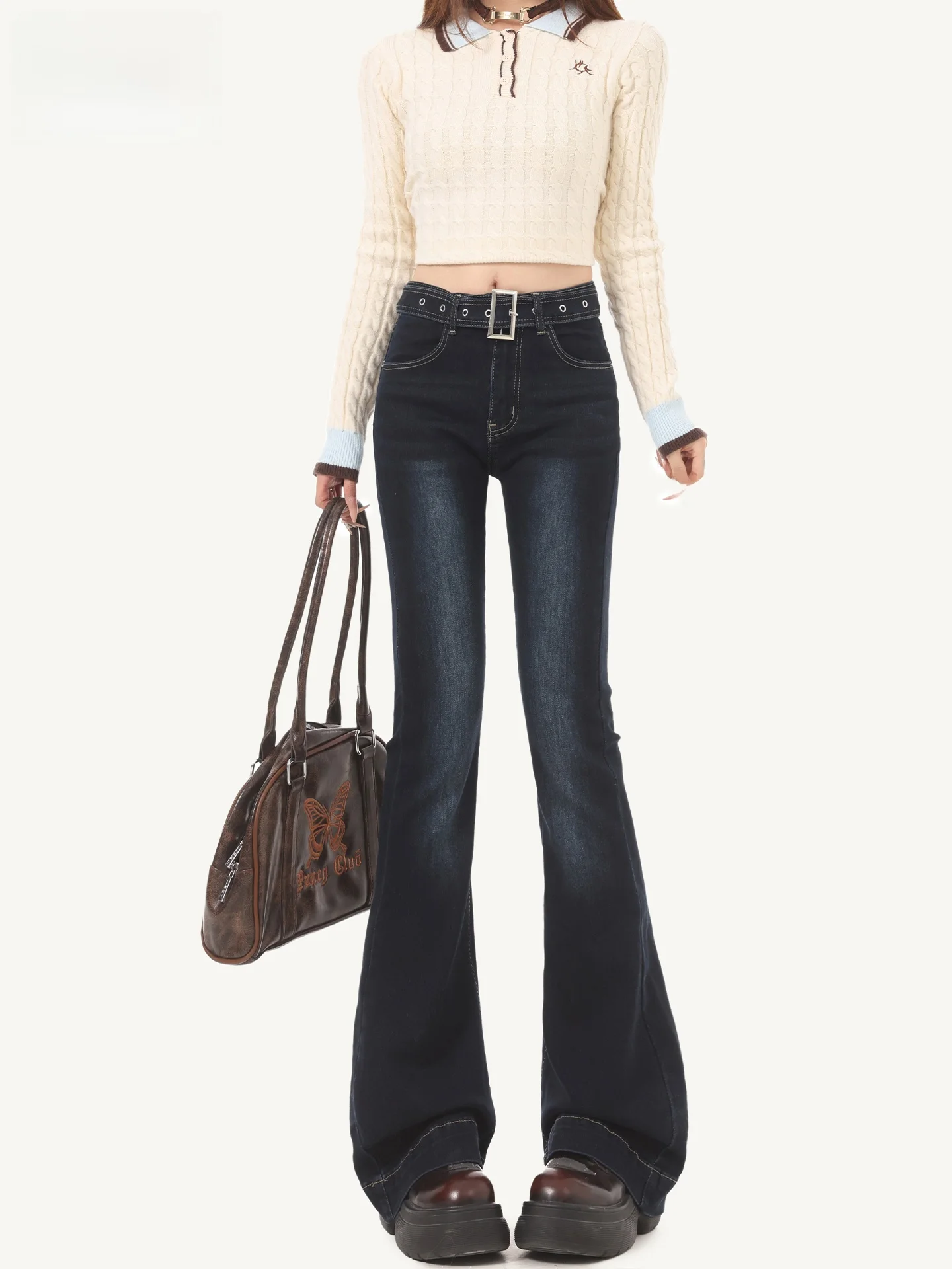 American Style High Waist Bell Bottom Jeans Women's Summer New Elastic Slimming Sexy Girl Wind Bell Pants Deep Blue Denim
American Style High Waist Bell Bottom Jeans Women's Summer New Elastic Slimming Sexy Girl Wind Bell Pants Deep Blue Denim