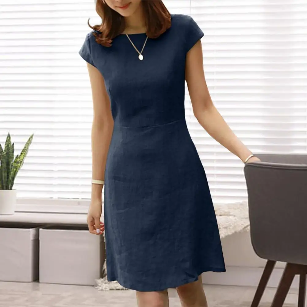 Women Summer Dress Round Neck Short Sleeve Pure Color V-shaped Back Zipper A-line Slim Fit Midi Dresses Daily Commute Mini Dress
Women Summer Dress Round Neck Short Sleeve Pure Color V-shaped Back Zipper A-line Slim Fit Midi Dresses Daily Commute Mini Dress