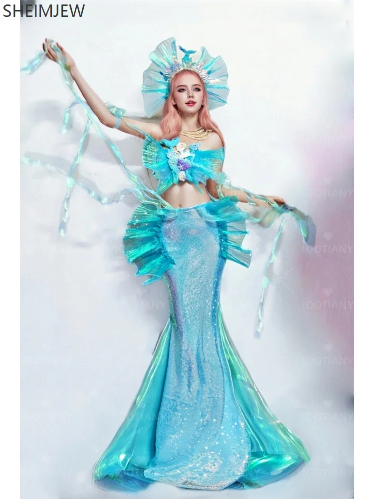 Shiny Mermaid Ladies Costume Role Play Jellyfish Mermaid Gown Bar Gogo Parade Costume Carnival Opening Dance Dress Headdress Set
Shiny Mermaid Ladies Costume Role Play Jellyfish Mermaid Gown Bar Gogo Parade Costume Carnival Opening Dance Dress Headdress Set