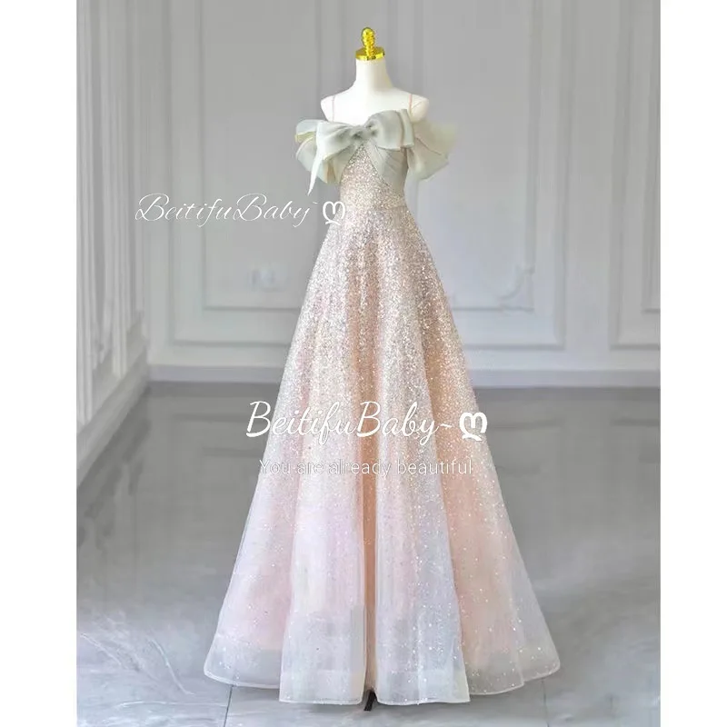 BeitifuBaby Sequined Women's Evening Dress Banquet Ball Gown Off The Shoulder Bow Neck Sleeveless Long-length Skirt Prom Dresses
BeitifuBaby Sequined Women's Evening Dress Banquet Ball Gown Off The Shoulder Bow Neck Sleeveless Long-length Skirt Prom Dresses