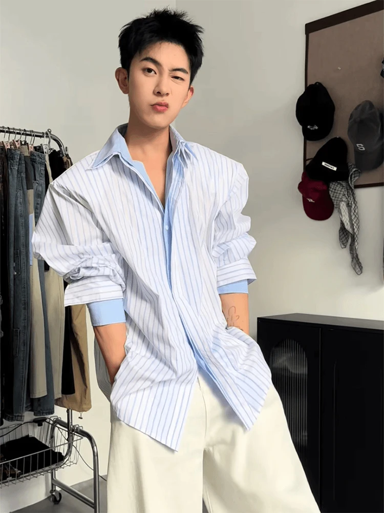 Cleanfit Striped Long Sve irt Men's Sle Stand Fit Outerwear Cardigan Fake Two-Piece Design Casual Youth Faion
Cleanfit Striped Long Sve irt Men's Sle Stand Fit Outerwear Cardigan Fake Two-Piece Design Casual Youth Faion