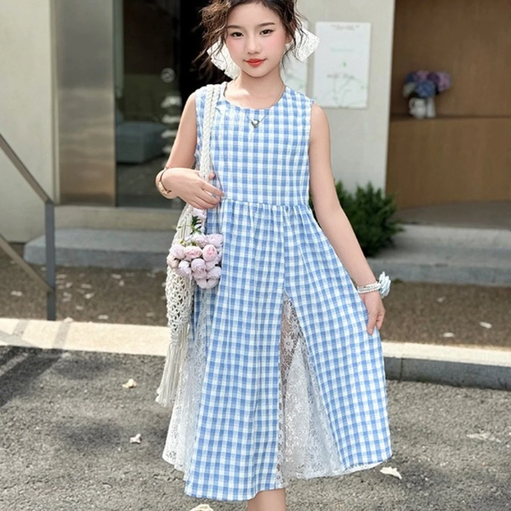 Round Neck Children Plaid Dress Princess Sleeveless Kids Grid Long Dress with Mesh Lace Flower Loose Girls Patchwork Skirt Party
Round Neck Children Plaid Dress Princess Sleeveless Kids Grid Long Dress with Mesh Lace Flower Loose Girls Patchwork Skirt Party