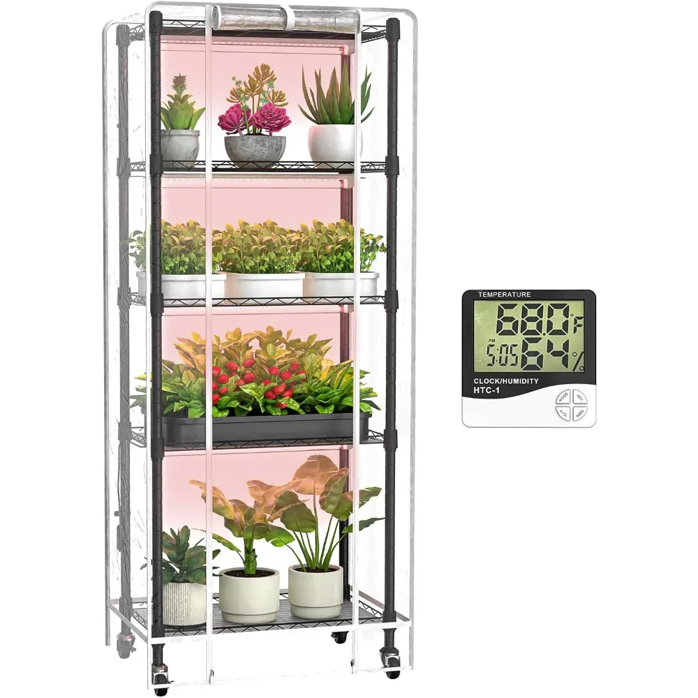 Indoor Greenhouse with Grow Lights, 5 Tier 23.2" L×13.4" W×61.4" H Mini Greenhouse, Grow Light Shelf with Tent and Thermometer,
Indoor Greenhouse with Grow Lights, 5 Tier 23.2" L×13.4" W×61.4" H Mini Greenhouse, Grow Light Shelf with Tent and Thermometer,