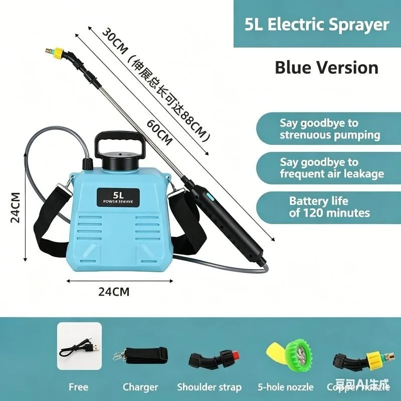 High Pressure 5/8L Backpack Electric Sprayer Lithium Battery Powered for Agricultural Pesticide Garden Irrigation Disinfection
High Pressure 5/8L Backpack Electric Sprayer Lithium Battery Powered for Agricultural Pesticide Garden Irrigation Disinfection