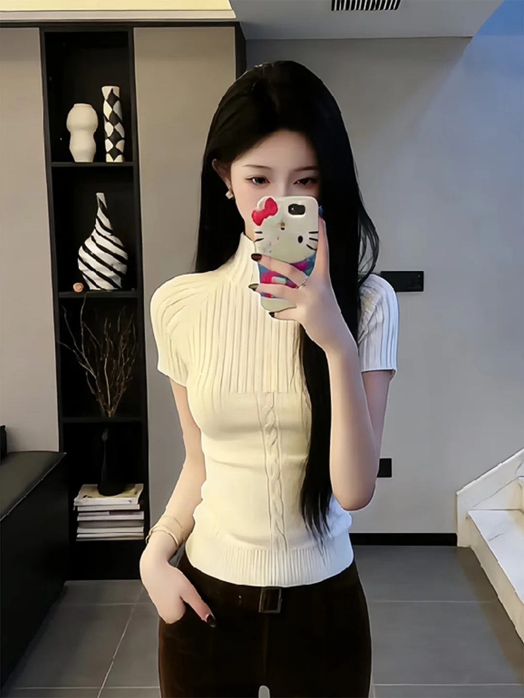 Korean Style Spicy Girl White Twisted High Collar Fly Sleeve Knitted Sweater Women's Spring Summer New Slimming Short Size Top
Korean Style Spicy Girl White Twisted High Collar Fly Sleeve Knitted Sweater Women's Spring Summer New Slimming Short Size Top