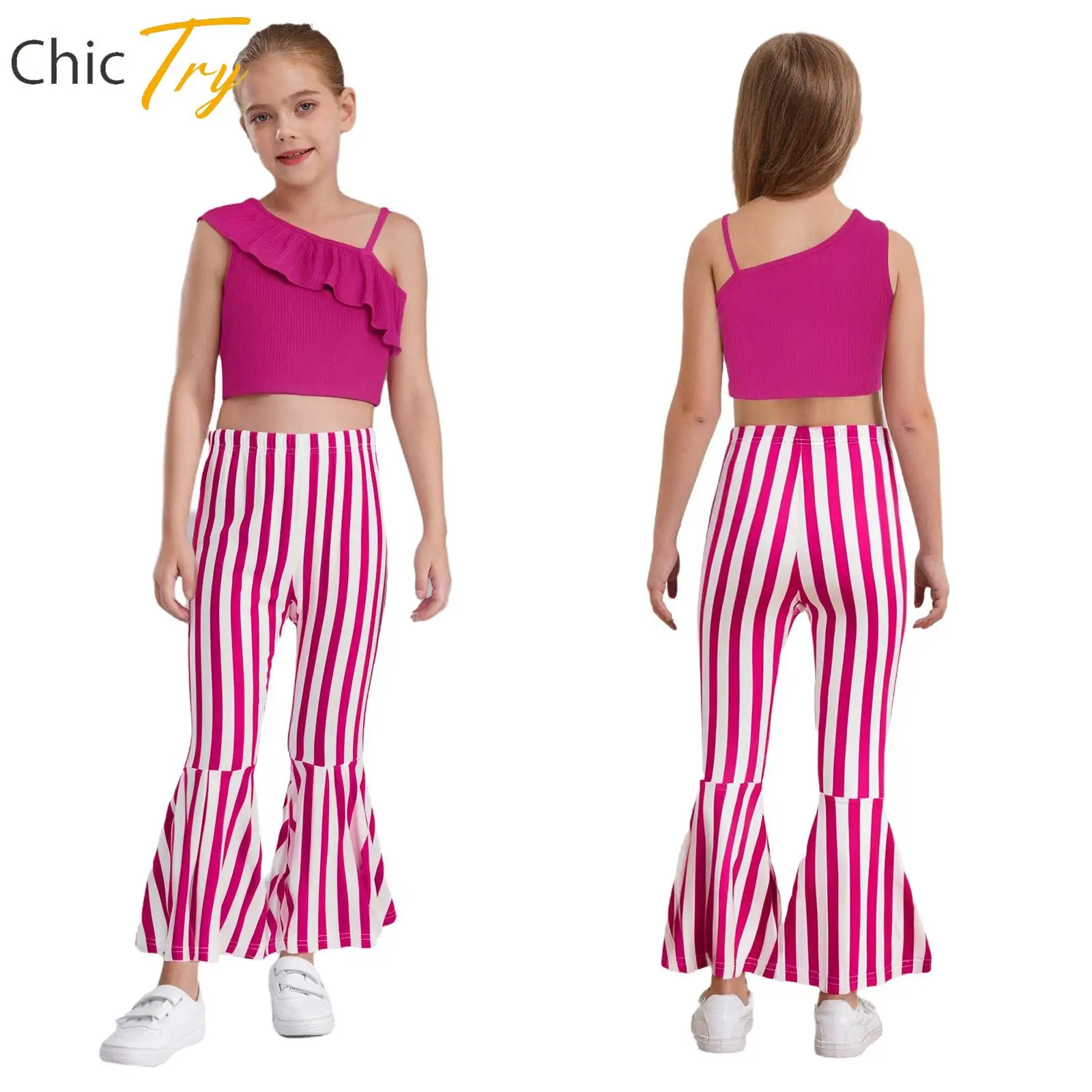 2 Pcs Girl Fancy Casual Clothes Suit Sleeveless Asymmetrical Ruffles Ribbed Crop Top with Bell-Bottomed Pants for Birthday Party
2 Pcs Girl Fancy Casual Clothes Suit Sleeveless Asymmetrical Ruffles Ribbed Crop Top with Bell-Bottomed Pants for Birthday Party