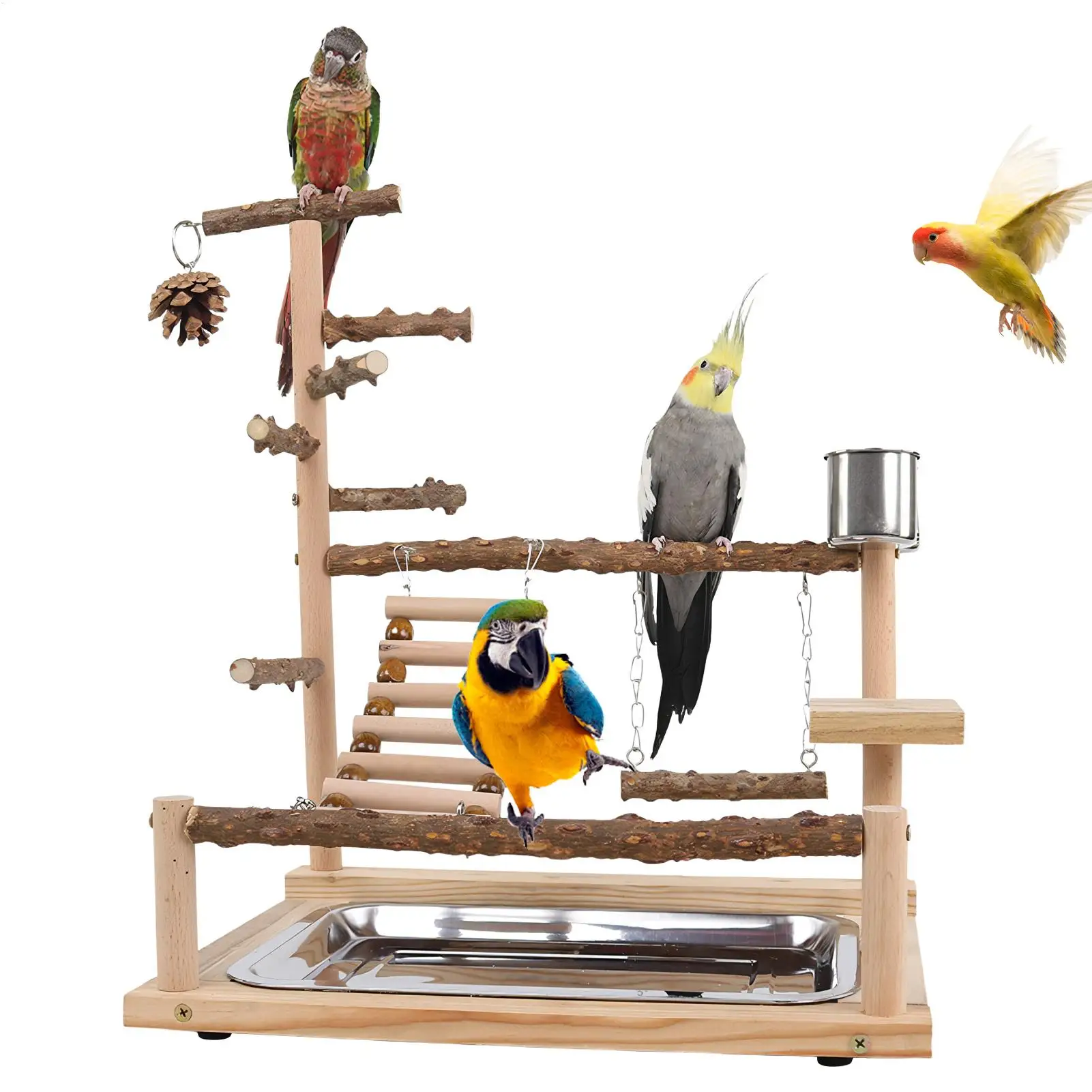 Bird Play Stand Wooden Toy Gym Bird Swing With Stainless Steel Cup And Tray For Cockatiel Conure Finch Lovebird Exercise
Bird Play Stand Wooden Toy Gym Bird Swing With Stainless Steel Cup And Tray For Cockatiel Conure Finch Lovebird Exercise