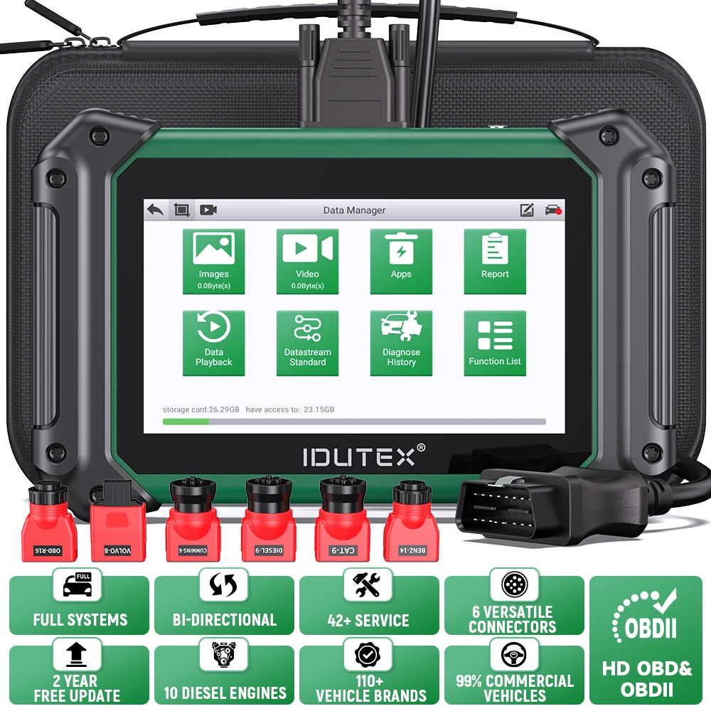 IDUTEX TS710 Heavy Duty Truck Scanner Bi-directional D.PF Regen 42+ Resets Diesel All System OBD2 Truck Diagnostic Scan Tools
IDUTEX TS710 Heavy Duty Truck Scanner Bi-directional D.PF Regen 42+ Resets Diesel All System OBD2 Truck Diagnostic Scan Tools