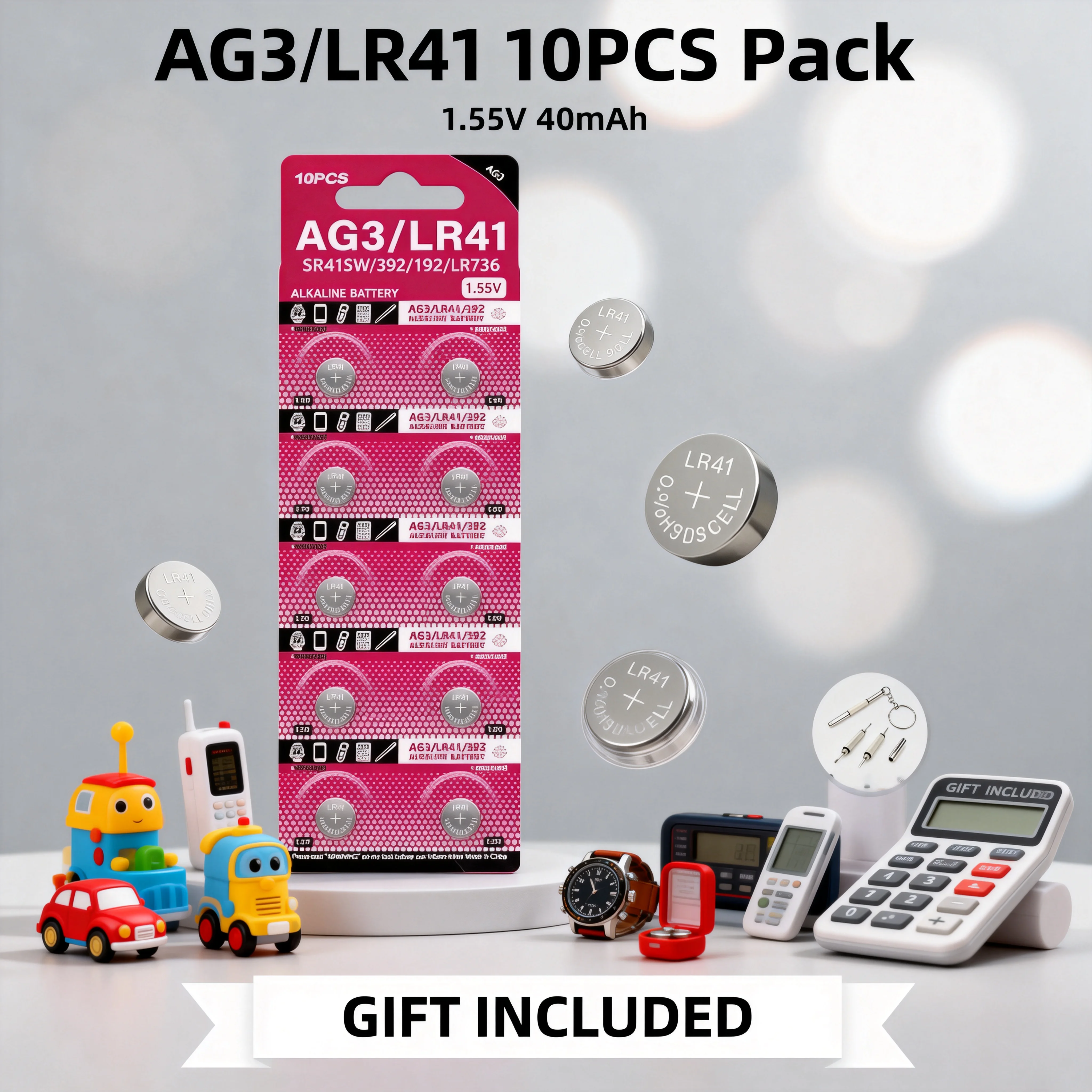 AG3 LR41 1.55V Alkaline Zinc-manganese Button Battery Bulk Pack for Luminous Gift Electronic Toy Small Gadgets
AG3 LR41 1.55V Alkaline Zinc-manganese Button Battery Bulk Pack for Luminous Gift Electronic Toy Small Gadgets