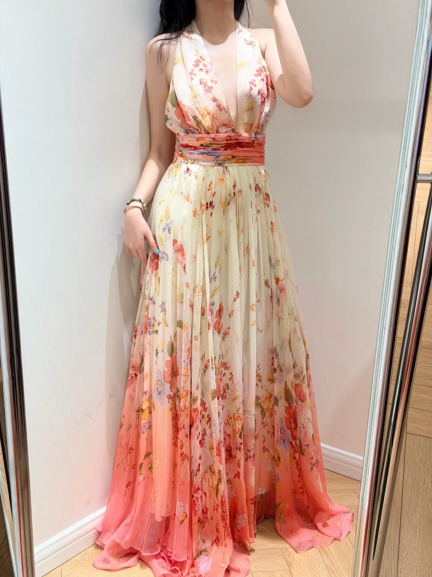 Sexy Ladies Deep V-Neck Dress Long High Quality 100% Silk Sleeveless Prom Dress Fashion Women's Pink Printed Midi Dress
Sexy Ladies Deep V-Neck Dress Long High Quality 100% Silk Sleeveless Prom Dress Fashion Women's Pink Printed Midi Dress