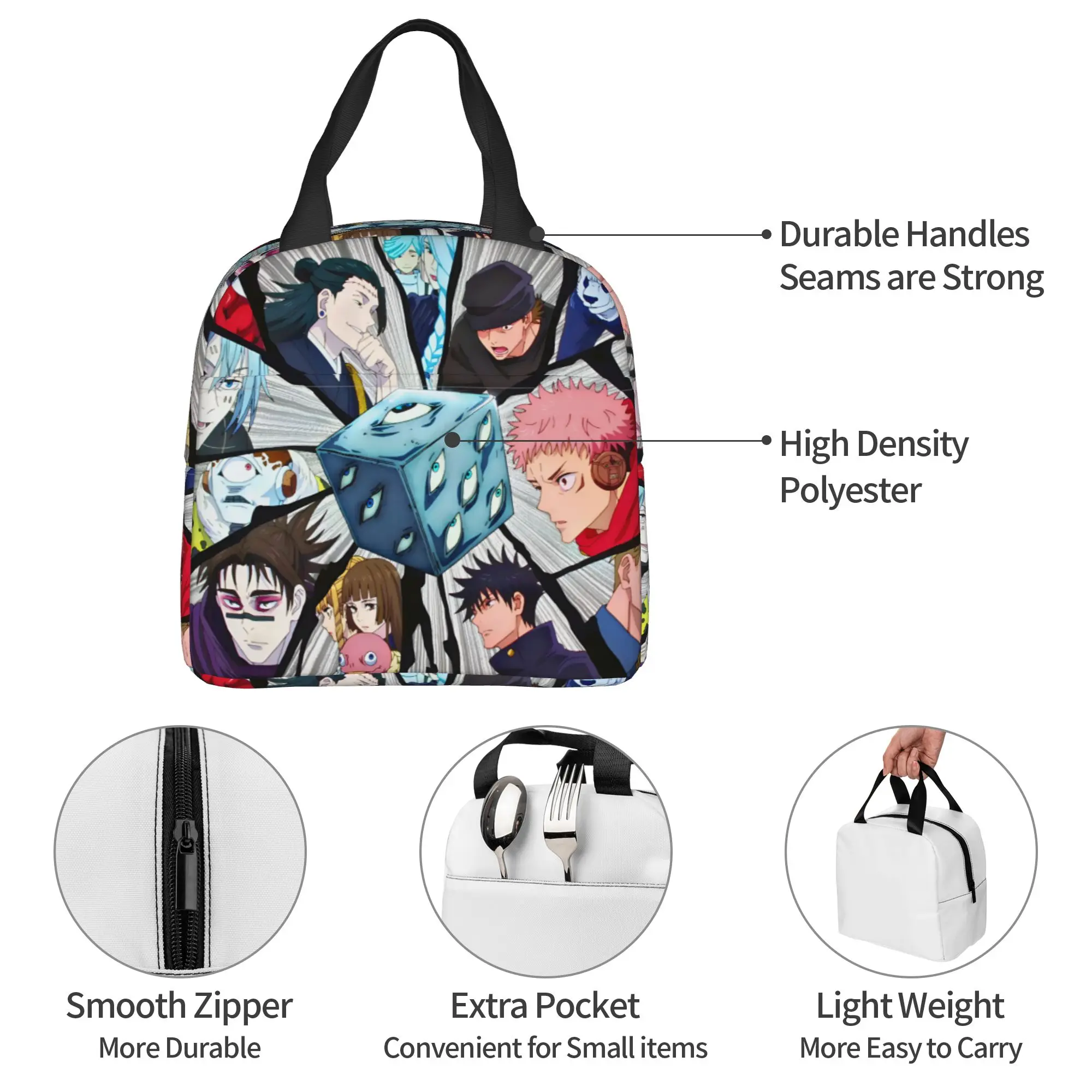 Custom J-Jujutsus K-Kaisens Lunch Bag Women Cartoon Manga Cooler Thermal Insulated Lunch Box for Adult Office
Custom J-Jujutsus K-Kaisens Lunch Bag Women Cartoon Manga Cooler Thermal Insulated Lunch Box for Adult Office