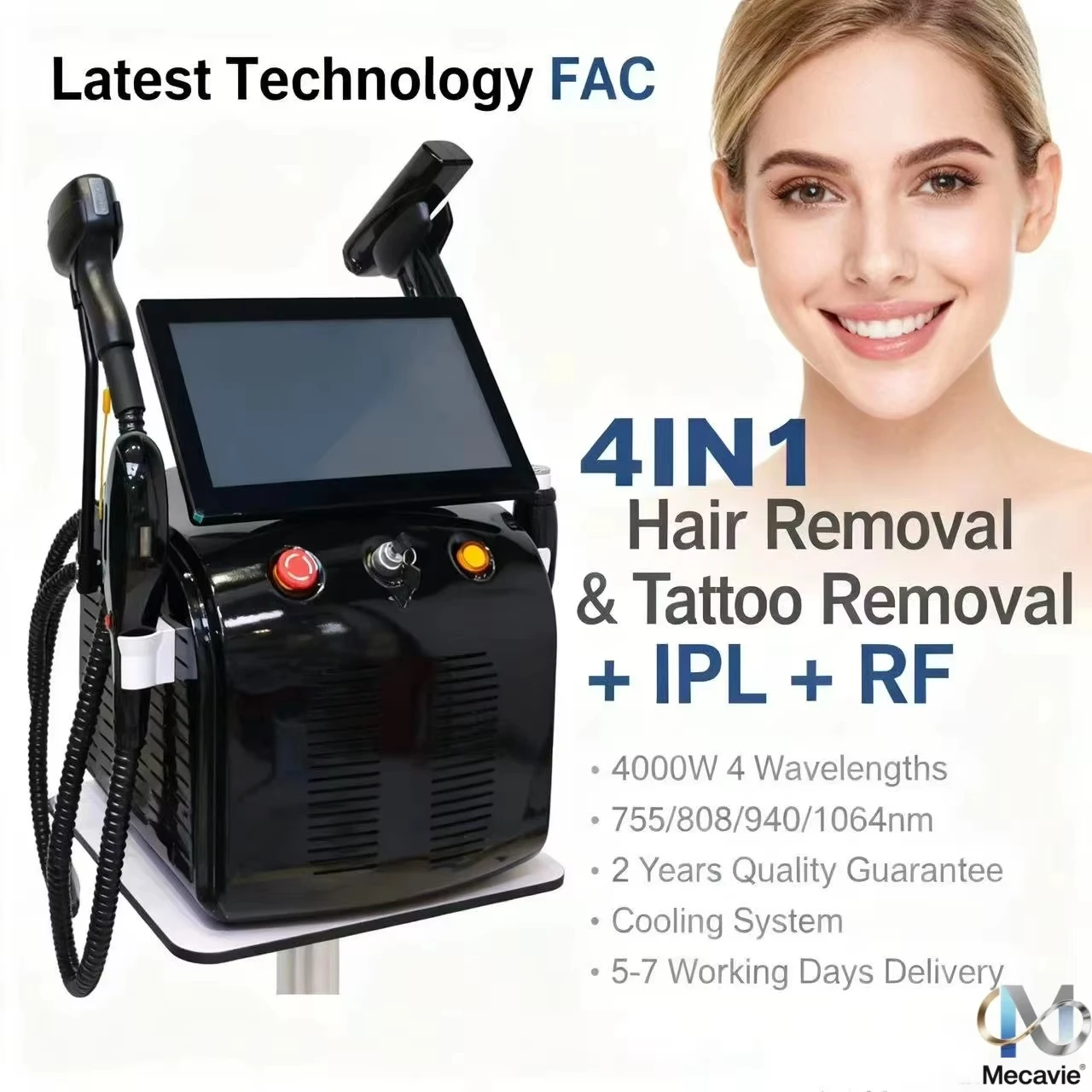 2026 New 4‑in‑1 Soprano Titanium Ice Laser Hair Removal FAC System 4 Wavelength 755 808 940 1064nm ND:YAG RF IPL Professional
2026 New 4‑in‑1 Soprano Titanium Ice Laser Hair Removal FAC System 4 Wavelength 755 808 940 1064nm ND:YAG RF IPL Professional