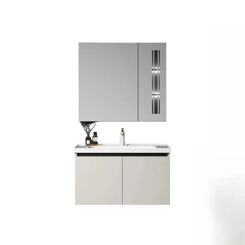 New cream wind aluminum alloy bathroom cabinet combination seamless integrated ceramic basin hand wash station
New cream wind aluminum alloy bathroom cabinet combination seamless integrated ceramic basin hand wash station