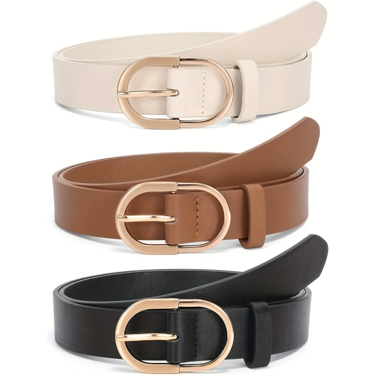 3pcs Women's Fashionable Gold Buckle Belt Pu Leather For Women's Dress Belt Long Pants
3pcs Women's Fashionable Gold Buckle Belt Pu Leather For Women's Dress Belt Long Pants