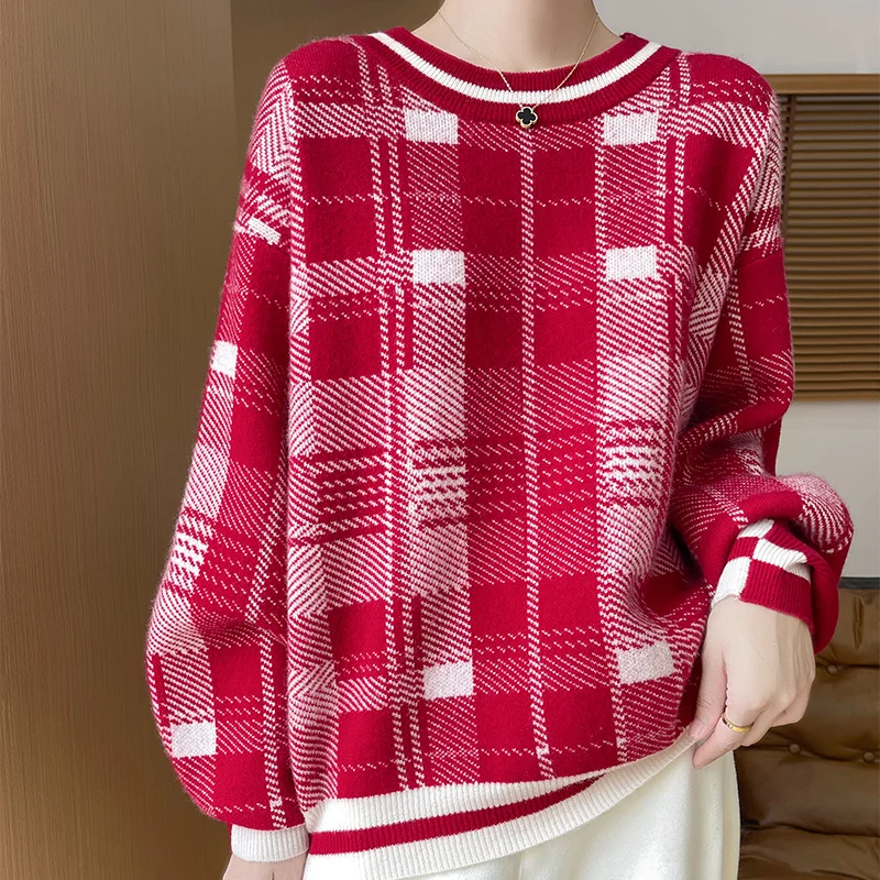 Новая модная женская одежда, клетчатый свитер из 100% мериносовой шерсти с круглым вырезом, свободный пуловер с длинными рукавами, толстый свитер на осень и зиму
Новая модная женская одежда, клетчатый свитер из 100% мериносовой шерсти с круглым вырезом, свободный пуловер с длинными рукавами, толстый свитер на осень и зиму