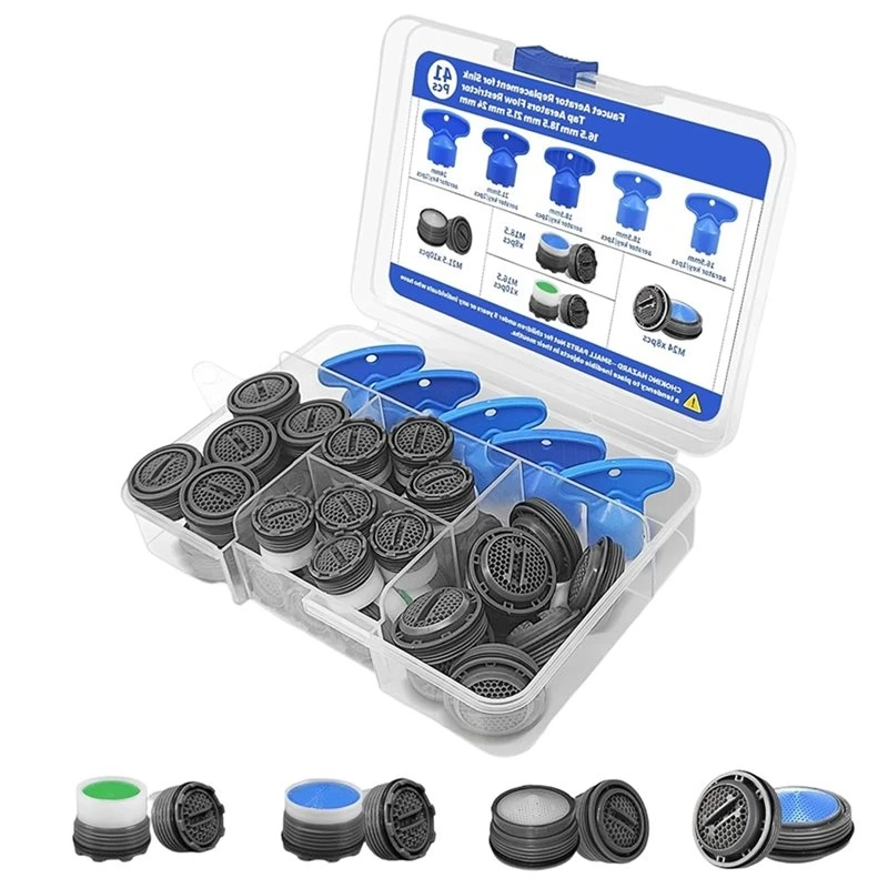 ABZL Replacement Faucet Aerator Kit- 36Pcs Includes 5 Sizes Aerator Key Removal Tools& Flow Restrictor Inserts For Sink Taps
ABZL Replacement Faucet Aerator Kit- 36Pcs Includes 5 Sizes Aerator Key Removal Tools& Flow Restrictor Inserts For Sink Taps