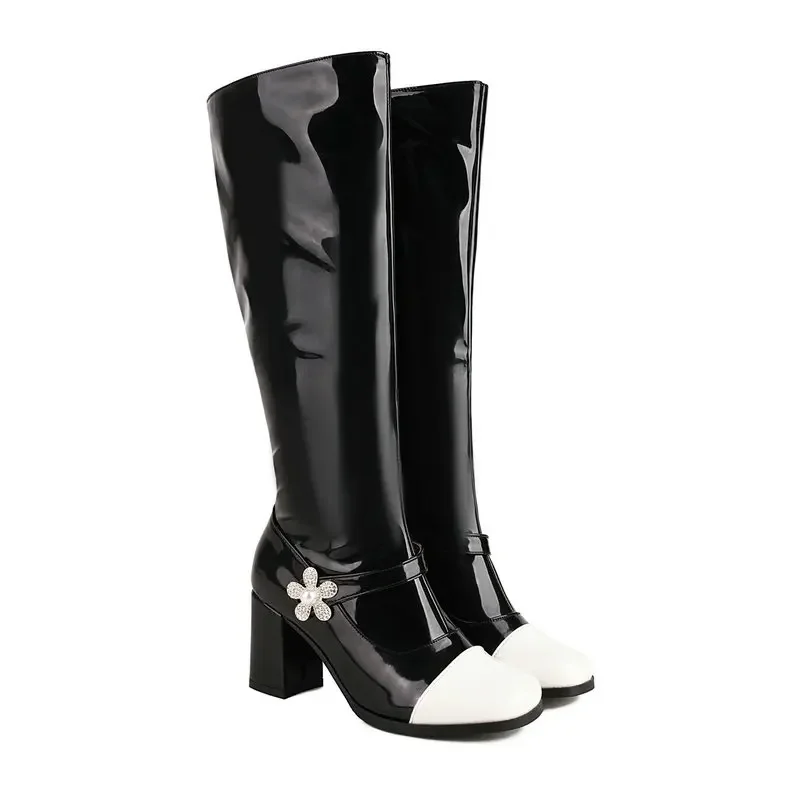 Knee-high Boots Women Black White Contrast Color Sweet Korean Winter Block High Heels with Flower Decoration Long Boots Size 11
Knee-high Boots Women Black White Contrast Color Sweet Korean Winter Block High Heels with Flower Decoration Long Boots Size 11