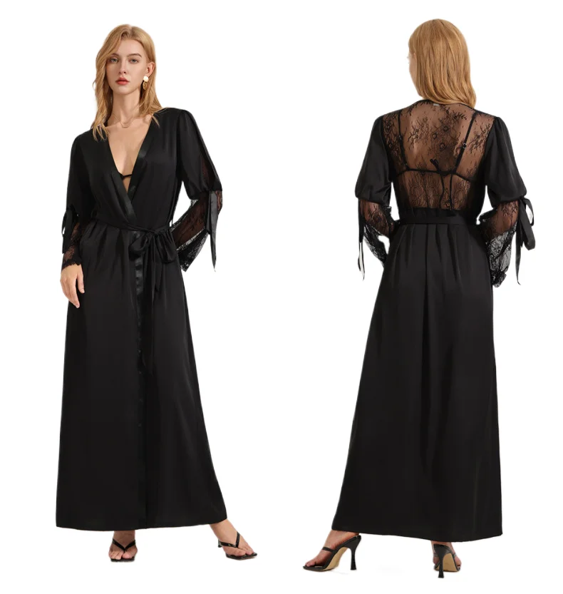 New Satin Solid Color Long Bathrobe Nightgown Ice Silk Robe for Women's Lace Backless Waist Cinched Casual Sexy Homewear Pajamas
New Satin Solid Color Long Bathrobe Nightgown Ice Silk Robe for Women's Lace Backless Waist Cinched Casual Sexy Homewear Pajamas
