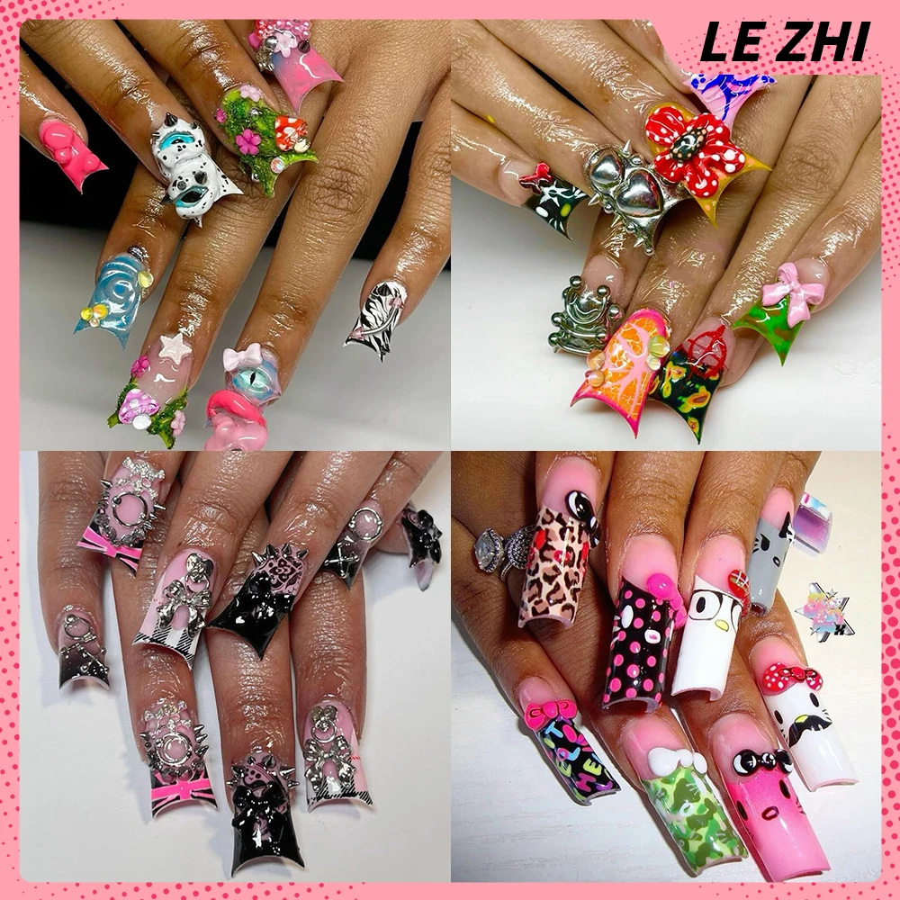Y2K Hot Girl Hello Kitty Handmade Duckbill Fake Nails Heavy Metal Bow Rivets Diamond French Leopard Print Stripes Press On Nails
Y2K Hot Girl Hello Kitty Handmade Duckbill Fake Nails Heavy Metal Bow Rivets Diamond French Leopard Print Stripes Press On Nails