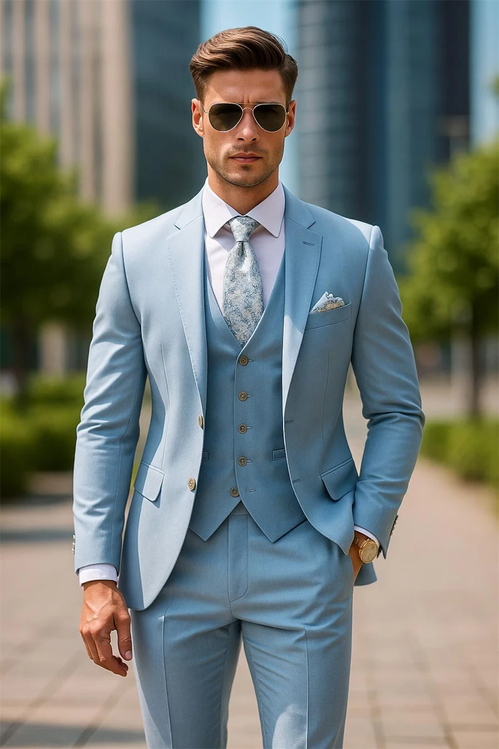 Icy Blue Men's Tuxedo 3 Pieces Slim Fit Wedding Suit Business Parties Elegant Event Outfit (Blazer+Vest+Pants) Tailor Made
Icy Blue Men's Tuxedo 3 Pieces Slim Fit Wedding Suit Business Parties Elegant Event Outfit (Blazer+Vest+Pants) Tailor Made