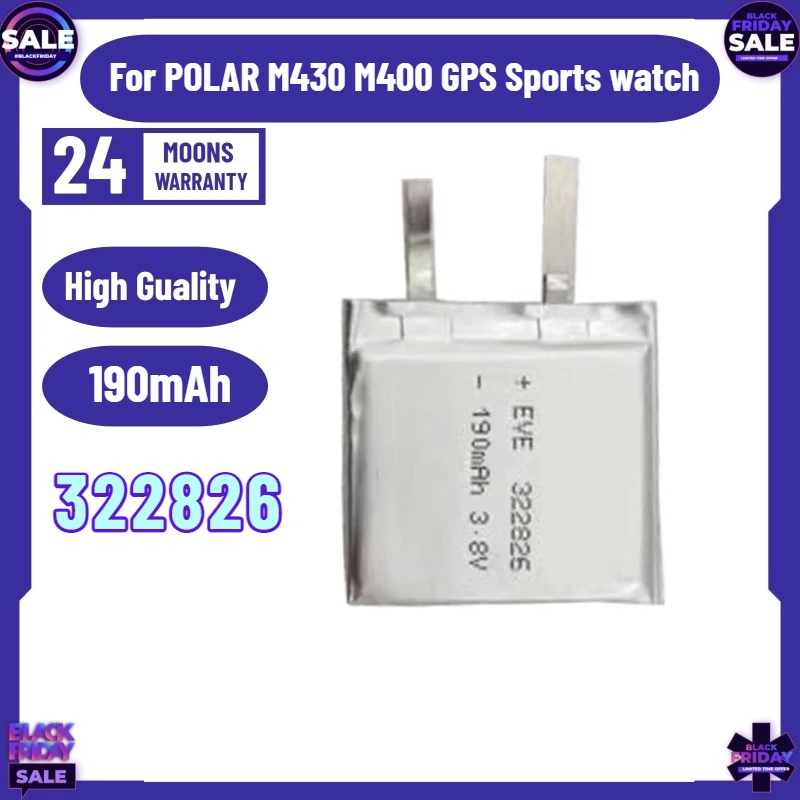 New 322826 190mAh Battery for POLAR M430 M400 GPS Sports Watch Battery Replacement
New 322826 190mAh Battery for POLAR M430 M400 GPS Sports Watch Battery Replacement