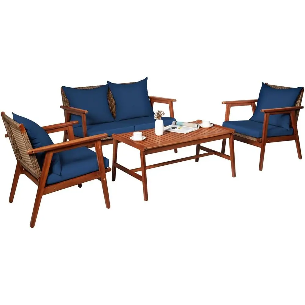 4-Piece Outdoor Acacia Patio Set with Wicker Sofa, Coffee Table, and Cushions, Ideal for Yard, Porch, Poolside, Balcony, Backyar
4-Piece Outdoor Acacia Patio Set with Wicker Sofa, Coffee Table, and Cushions, Ideal for Yard, Porch, Poolside, Balcony, Backyar