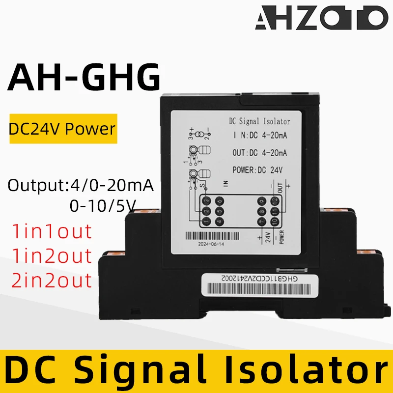 DC Signal Isolator Input 4-20mA 0-5/10V Output 0-5/10V 4-20mA Power DC24V 1In 2Out 2In 2Out Plug-In Signal Isolator Tranducer
DC Signal Isolator Input 4-20mA 0-5/10V Output 0-5/10V 4-20mA Power DC24V 1In 2Out 2In 2Out Plug-In Signal Isolator Tranducer