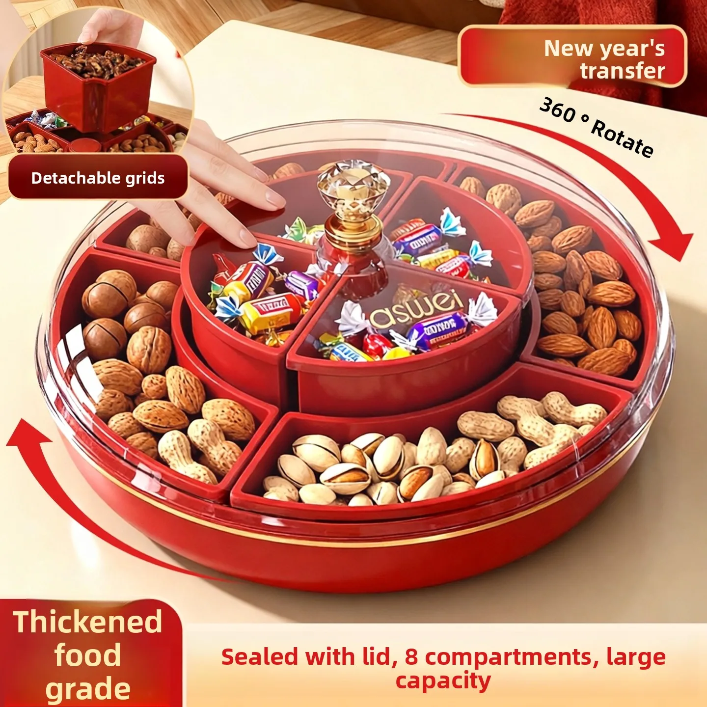Red Fruit Basket Ele Rotating Sealable Candy Box for New Year Moving in Celebration Home Living Room Decorative Tray
Red Fruit Basket Ele Rotating Sealable Candy Box for New Year Moving in Celebration Home Living Room Decorative Tray