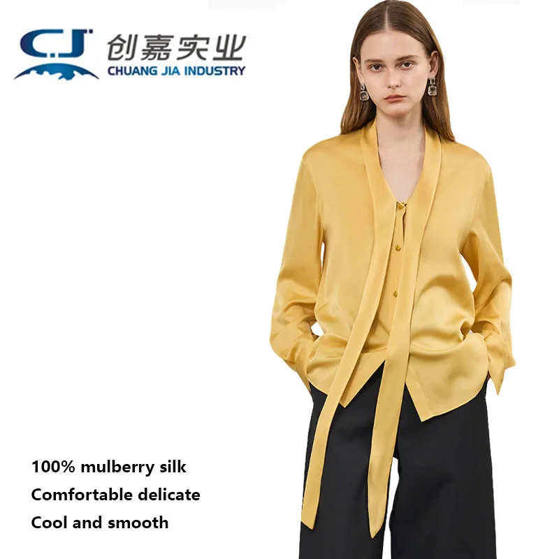 Natural Silk Women's Shirt French-style Elegant Bow Tie Top Business Casual Comfortable Cool Luxurious Clothing Spring Summer
Natural Silk Women's Shirt French-style Elegant Bow Tie Top Business Casual Comfortable Cool Luxurious Clothing Spring Summer