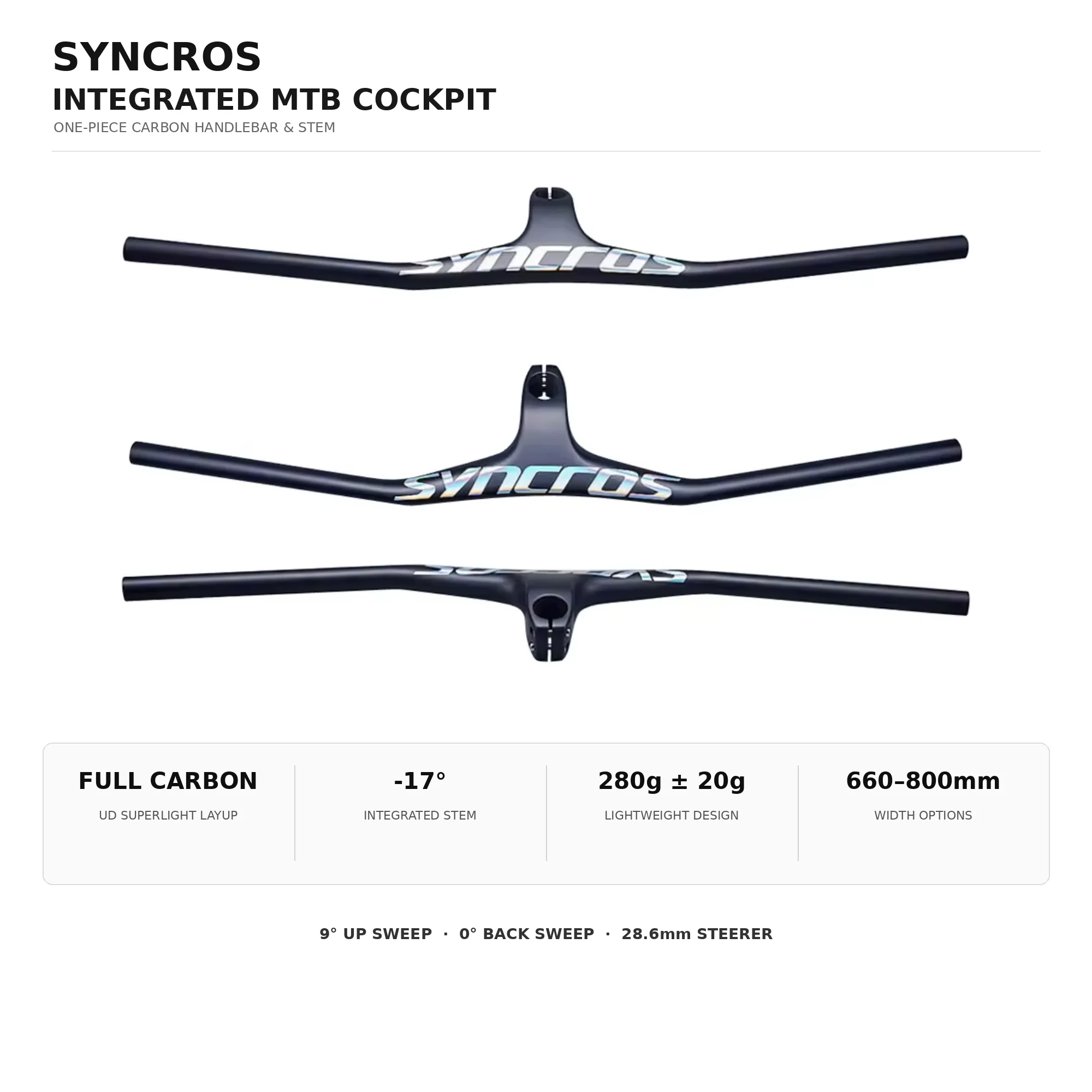 Syncros Carbon Bar MTB Bike Integrated Handlebar Mountain Bicycle Integrated Handlebars With Stem -17 Degrees Chameleon logo
Syncros Carbon Bar MTB Bike Integrated Handlebar Mountain Bicycle Integrated Handlebars With Stem -17 Degrees Chameleon logo