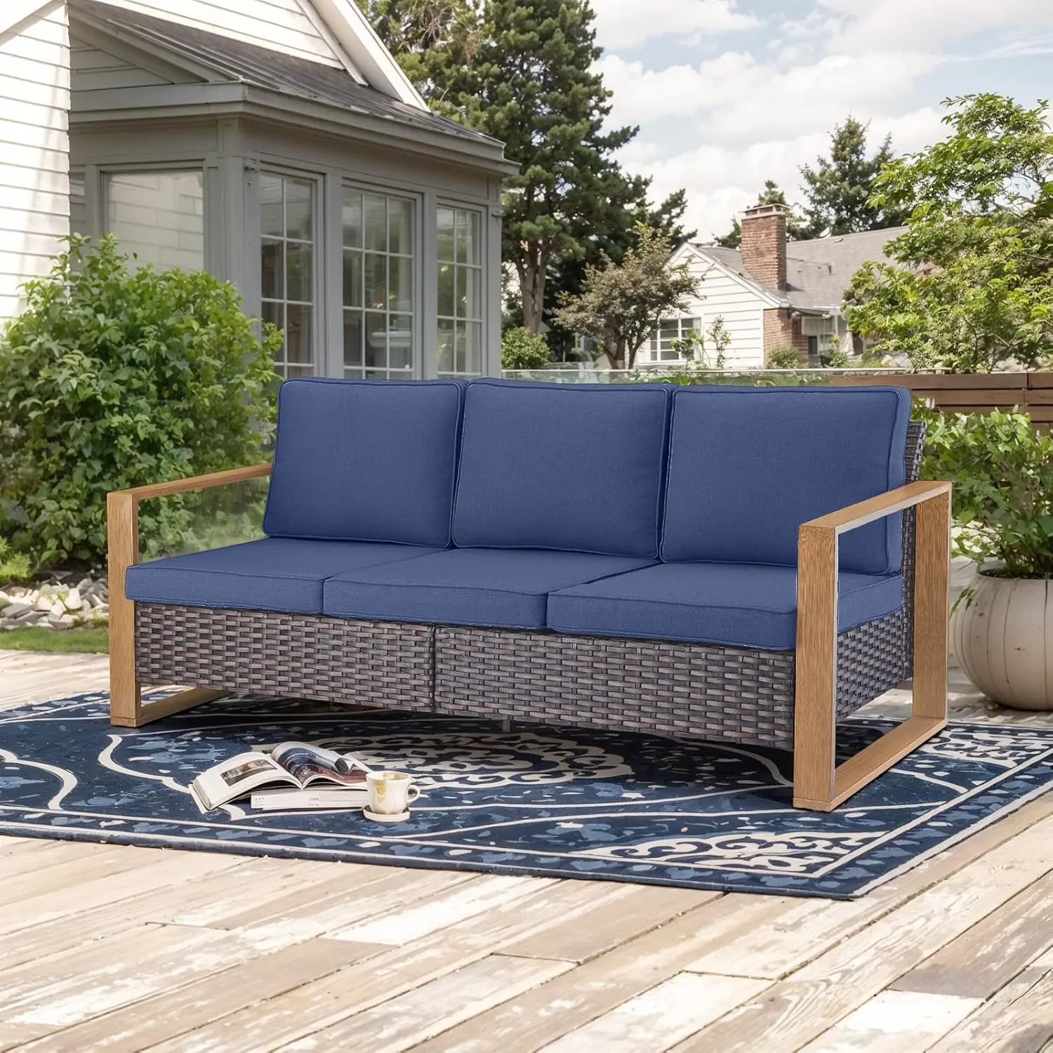 Oversize High Back Wicker Sofa Deep Seat 800Lbs 3 Seater Patio Garden Wood Grain Metal Frame, Customized
Oversize High Back Wicker Sofa Deep Seat 800Lbs 3 Seater Patio Garden Wood Grain Metal Frame, Customized