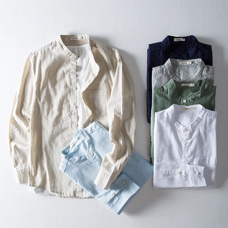 Mens Linen Cotton Shirt Solid Color Harajuku Chest Pocket Chinese Stand Collar Long Sleeve Blouse Male Casual Breathable Tops
Mens Linen Cotton Shirt Solid Color Harajuku Chest Pocket Chinese Stand Collar Long Sleeve Blouse Male Casual Breathable Tops