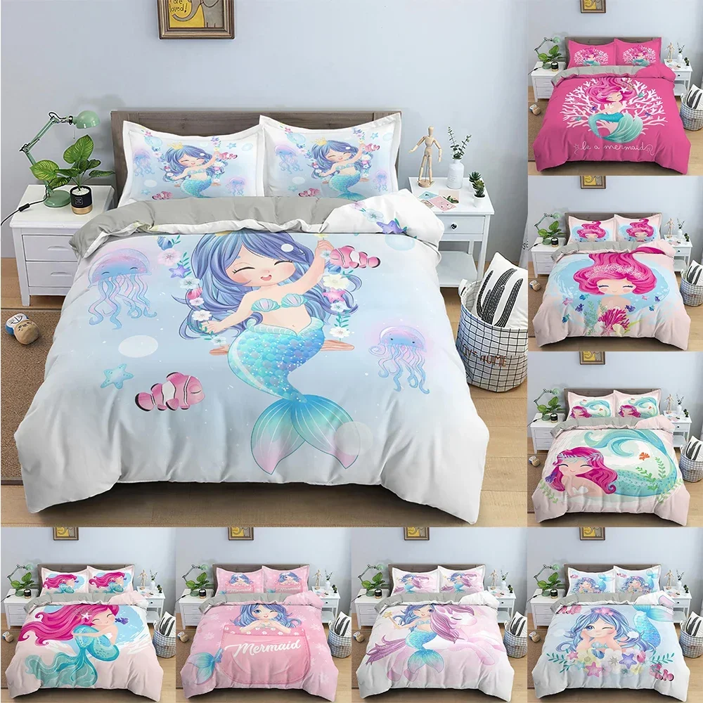 Mermaid Bedding Set For Girls Cute Cartoon Duvet Cover Comforter Covers Children Bedroom Double Queen Size Home Textile 2/3 PCS
Mermaid Bedding Set For Girls Cute Cartoon Duvet Cover Comforter Covers Children Bedroom Double Queen Size Home Textile 2/3 PCS