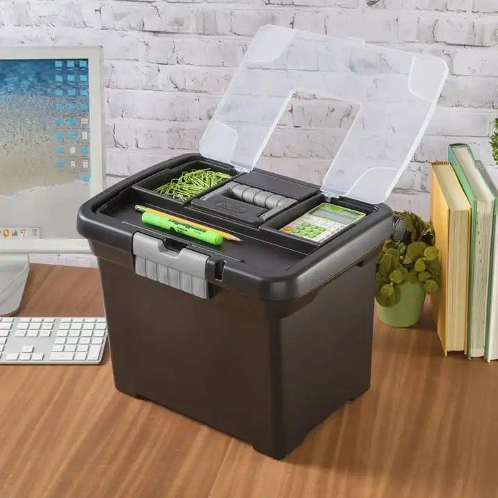 Sterilite Plastic Storage Bin/ Portable File Box, 15" L x 10 7/8" W x 11 1/2" H, Black
Sterilite Plastic Storage Bin/ Portable File Box, 15" L x 10 7/8" W x 11 1/2" H, Black