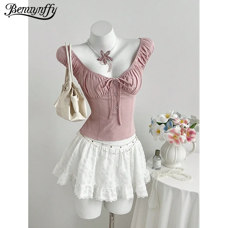 Benuynffy Sweetheart Neck Puff Sleeve Tie Fornt Blouse Women Summer Sweet Casual Solid Color Buuton Detail Short Tops Blouses
Benuynffy Sweetheart Neck Puff Sleeve Tie Fornt Blouse Women Summer Sweet Casual Solid Color Buuton Detail Short Tops Blouses