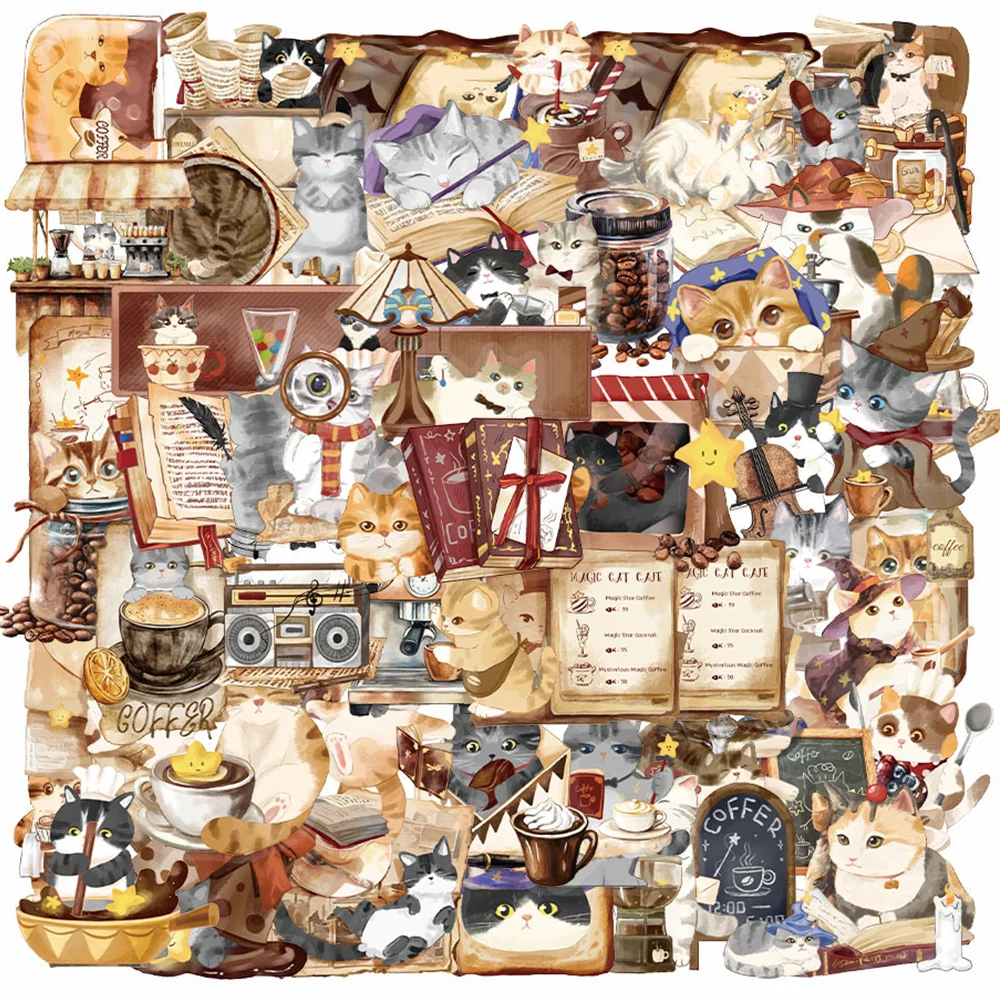 10/30/50pcs Transparent Vintage Cat Cafe Cartoon Stickers Cute Aesthetic Art Decals DIY Notebook Helmet Laptop PET Sticker Decor
10/30/50pcs Transparent Vintage Cat Cafe Cartoon Stickers Cute Aesthetic Art Decals DIY Notebook Helmet Laptop PET Sticker Decor