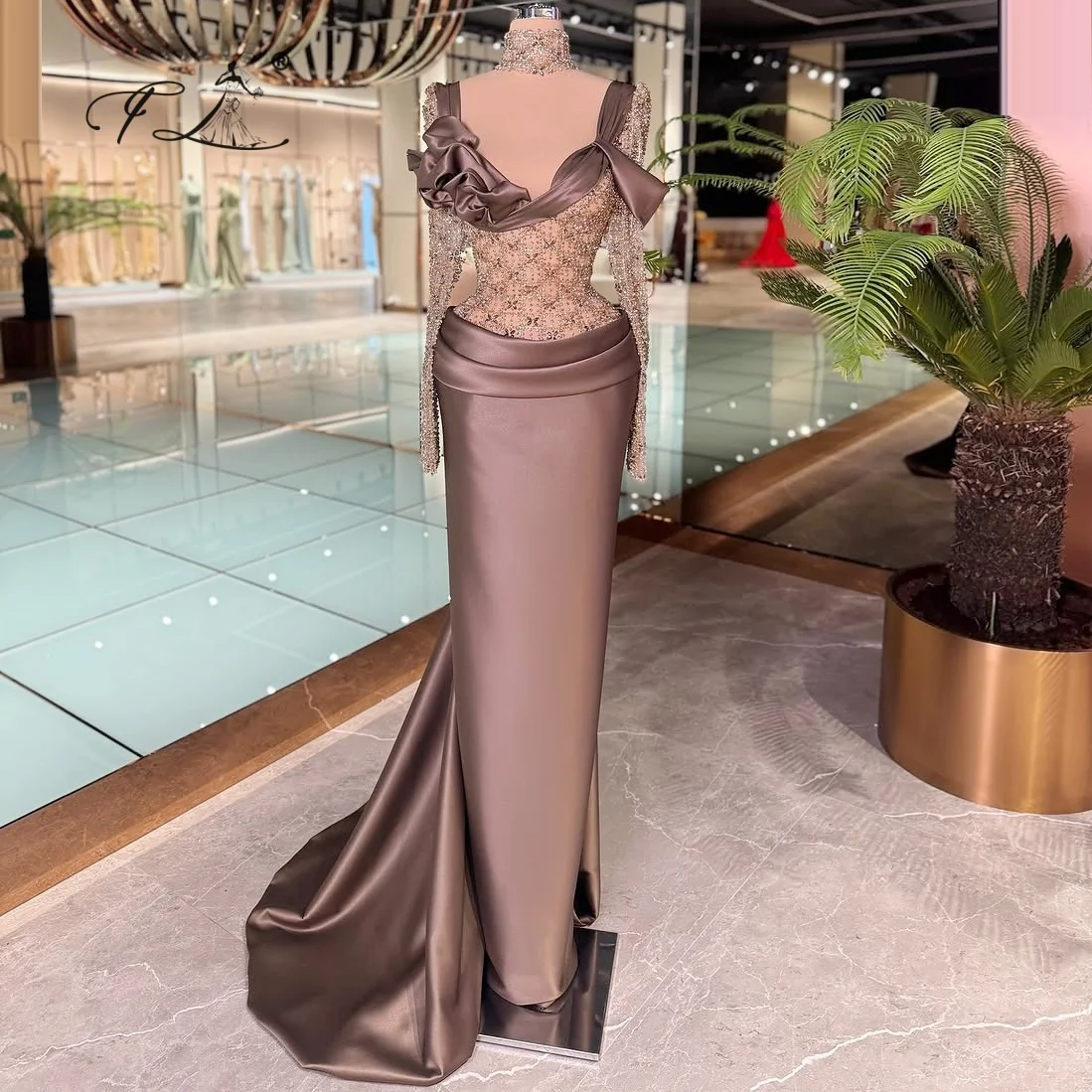 Sheer Tulle and Satin Evening Dress with Sexy Low Neck and Lace Long Sleeves Fishtail Dress Cocktail Dress Party Dress for Women
Sheer Tulle and Satin Evening Dress with Sexy Low Neck and Lace Long Sleeves Fishtail Dress Cocktail Dress Party Dress for Women