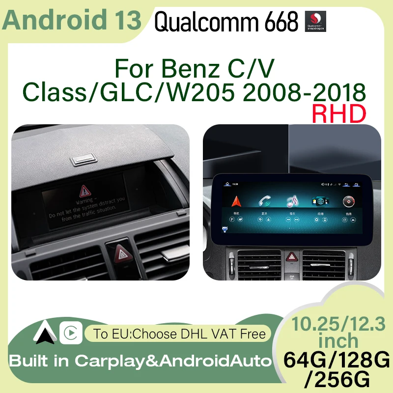 Snapdragon 668 Android13 10.25" GPS Navigation Car Multimedia Video Player For Benz C/V Class GLC 2008-2018 RHD Wireless carplay
Snapdragon 668 Android13 10.25" GPS Navigation Car Multimedia Video Player For Benz C/V Class GLC 2008-2018 RHD Wireless carplay